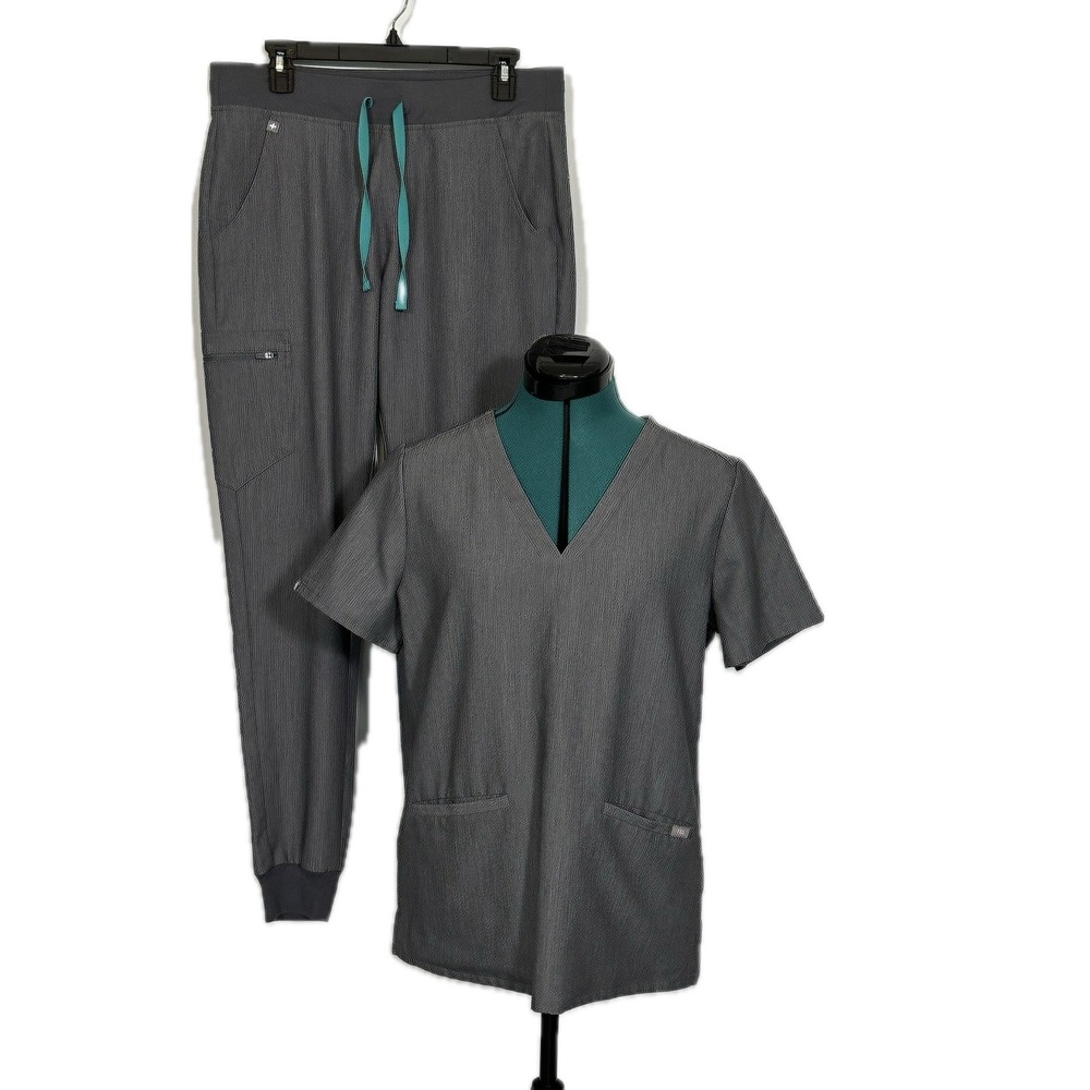FIGS Scrub Set Casma Top Zamora Jogger Pants Medium Tall Gray Medical Uniform